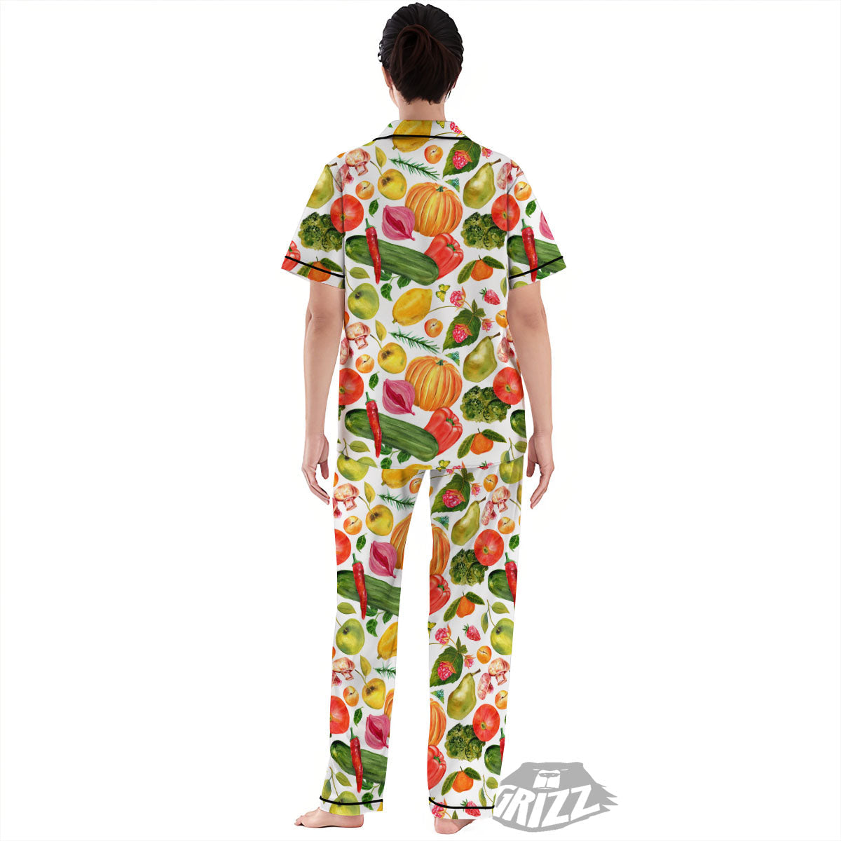 Vegetables And Vegan Fruits Print Pattern Women's Pajamas Set-grizzshop