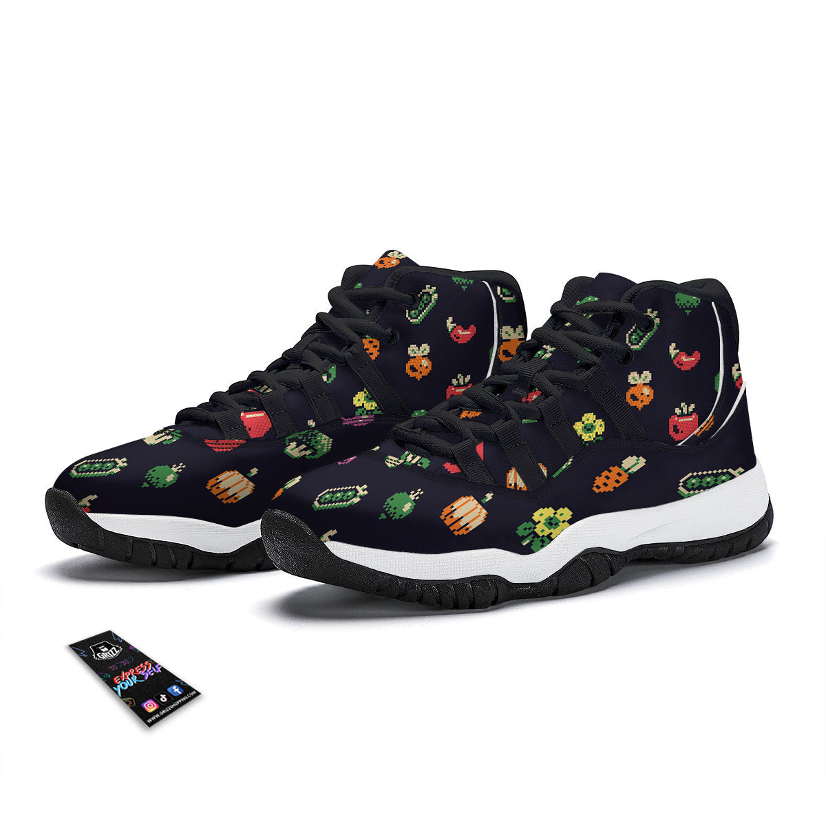 Vegetables Pixel Print Pattern Black Bball Shoes-grizzshop