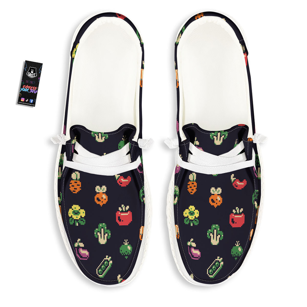Vegetables Pixel Print Pattern Black Loafers-grizzshop