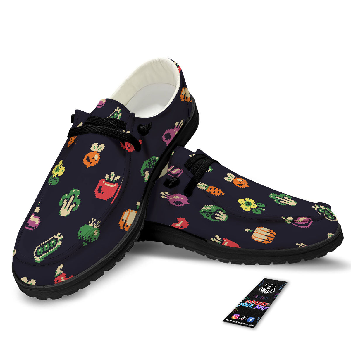 Vegetables Pixel Print Pattern Black Loafers-grizzshop