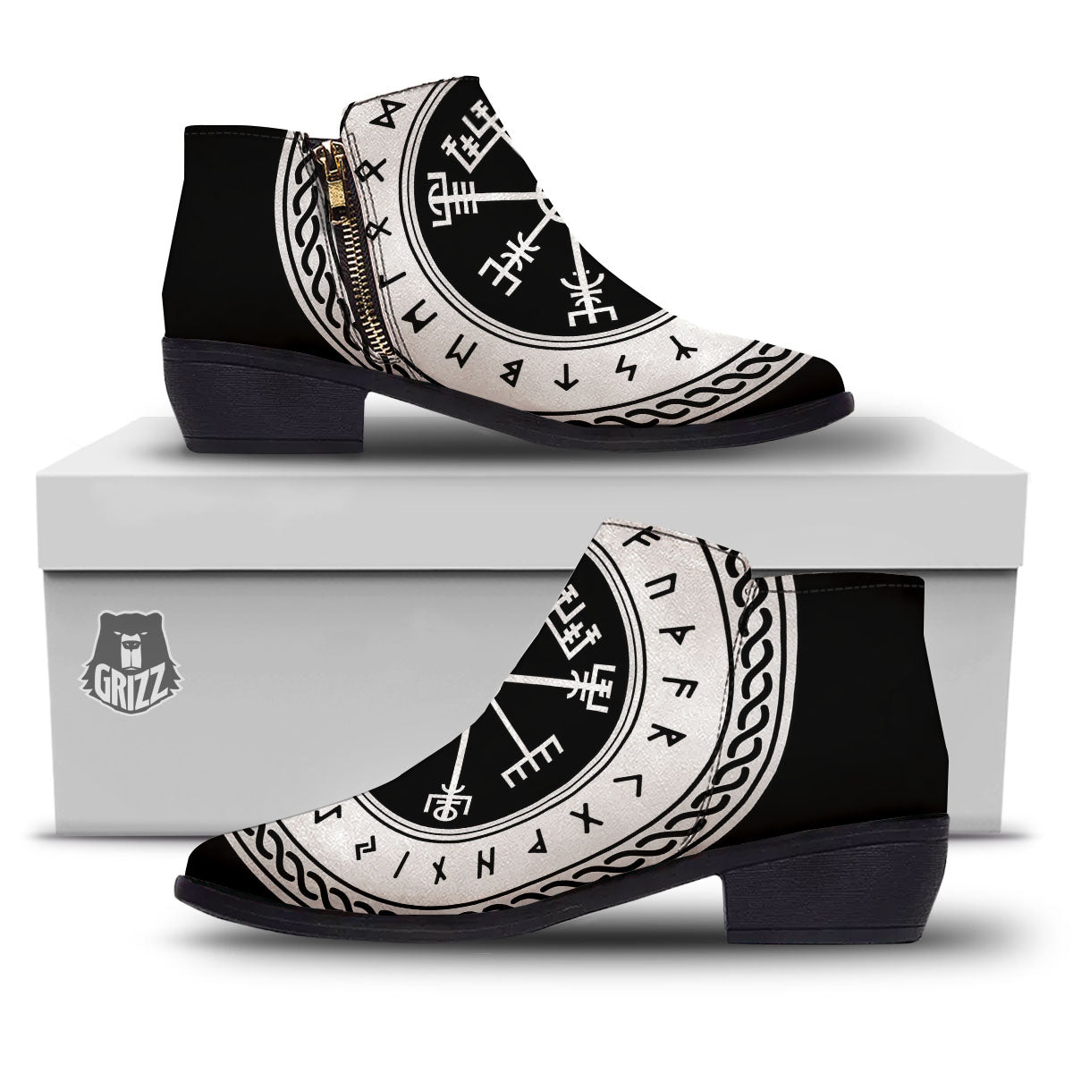 Vegvisir Viking Print Ankle Boots-grizzshop
