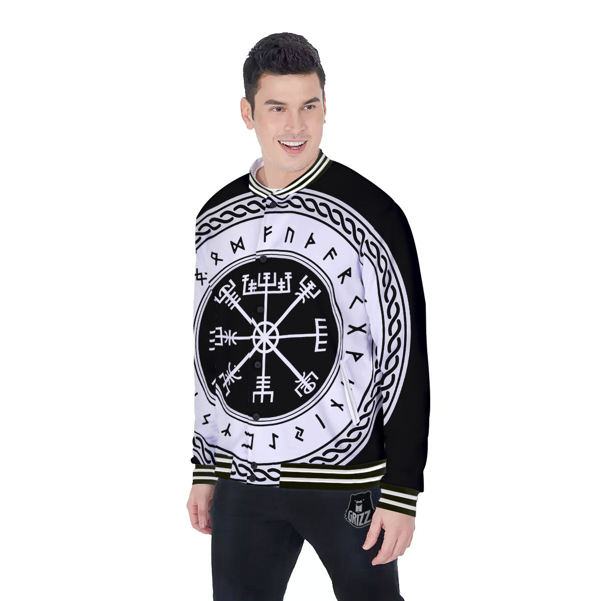 Vegvisir Viking Print Baseball Jacket-grizzshop
