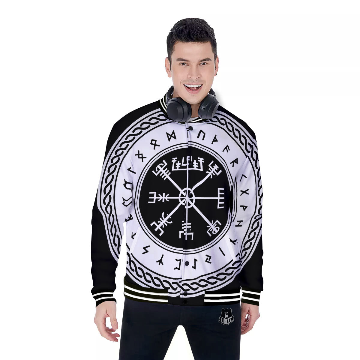 Vegvisir Viking Print Baseball Jacket-grizzshop