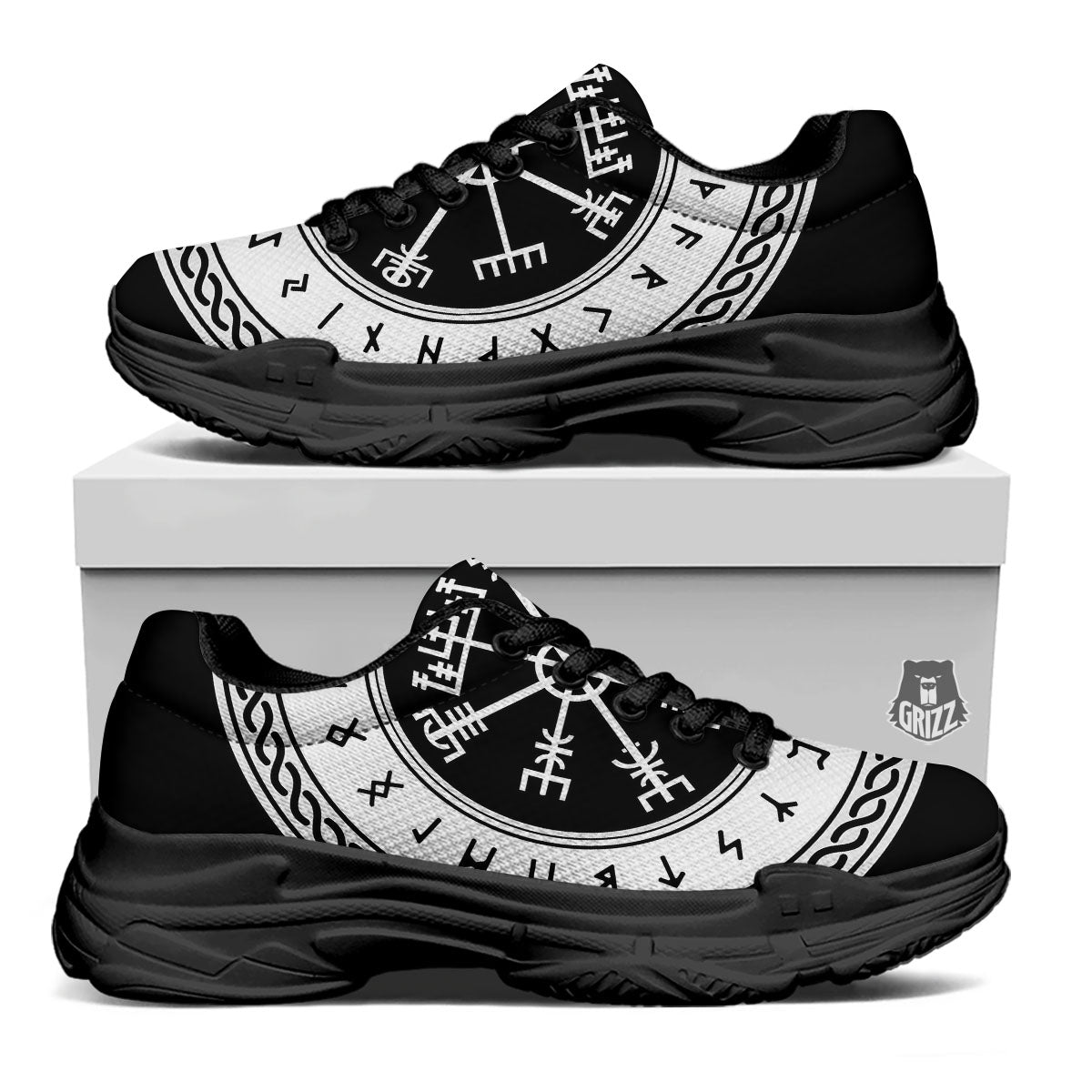 Vegvisir Viking Print Black Chunky Shoes-grizzshop