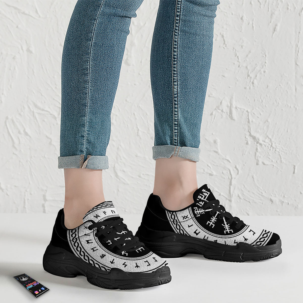 Vegvisir Viking Print Black Chunky Shoes-grizzshop