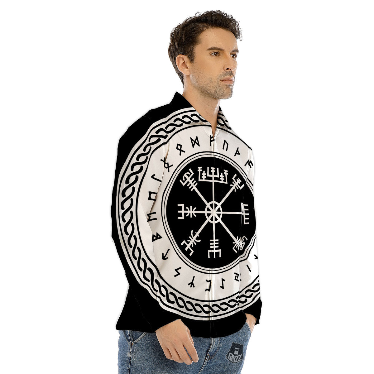 Vegvisir Viking Print Men's Dress Shirts-grizzshop