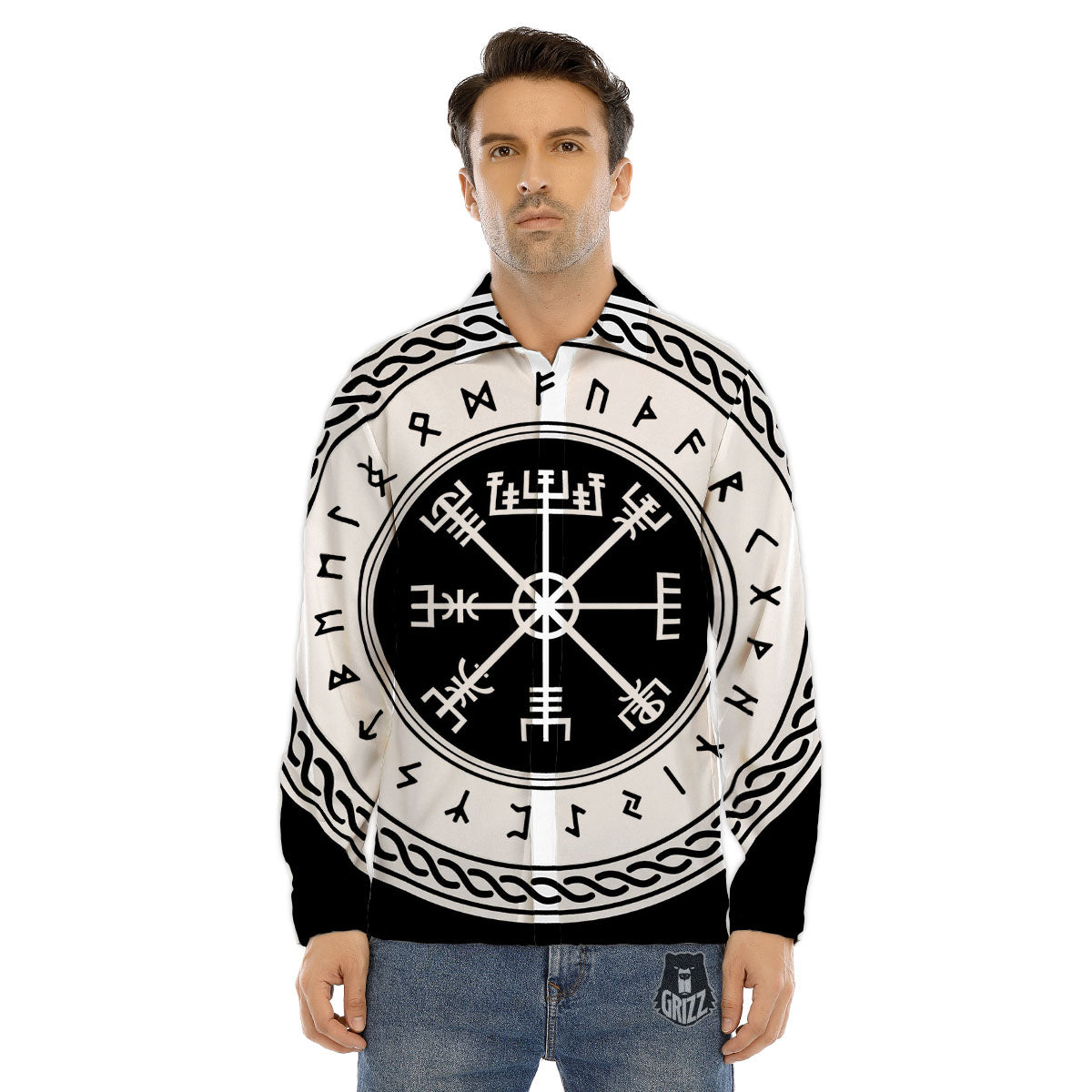 Vegvisir Viking Print Men's Dress Shirts-grizzshop