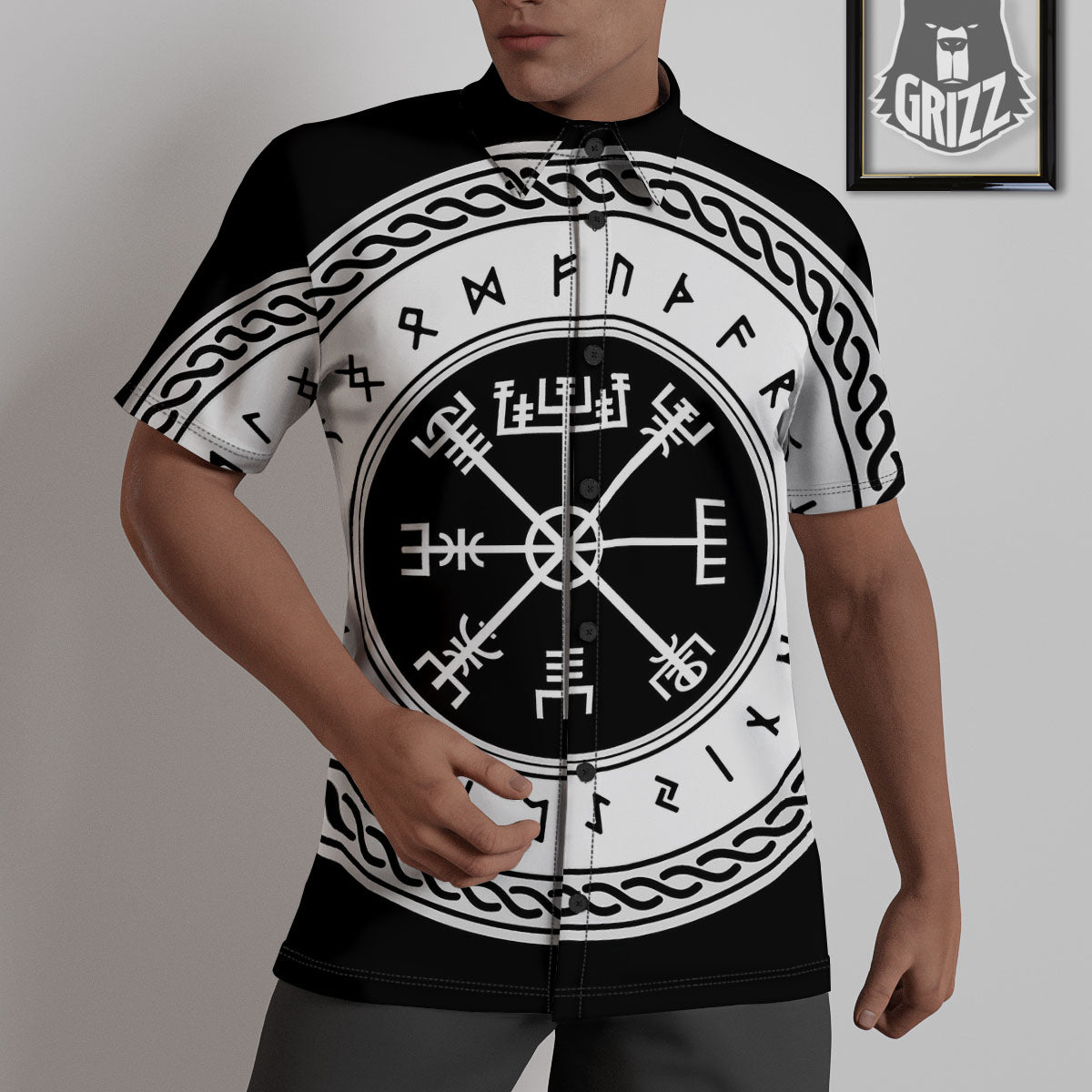 Vegvisir Viking Print Untucked Shirts-grizzshop