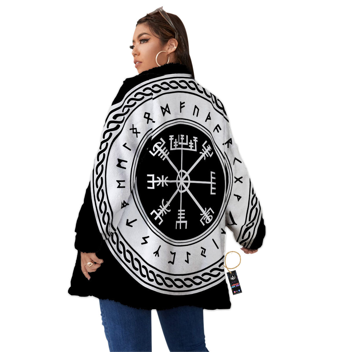 Vegvisir Viking Print Women's Sherpa Jacket-grizzshop