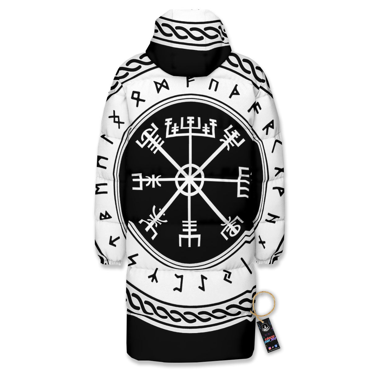Vegvisir Viking Print Long Down Jacket