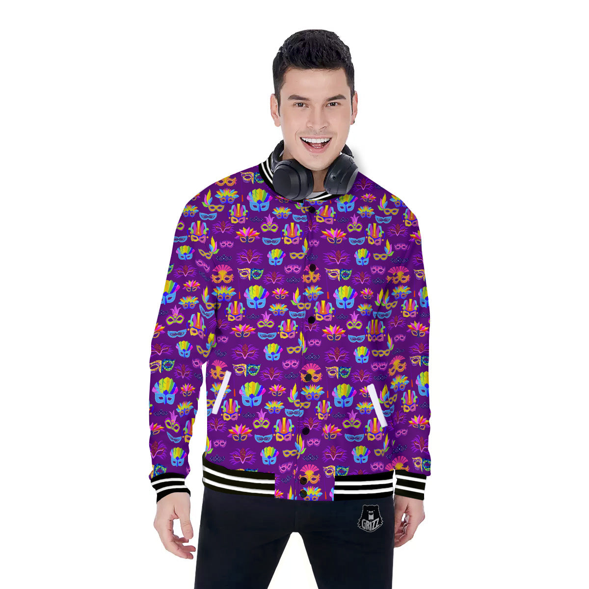 Venice Carnival Mask Print Pattern Baseball Jacket-grizzshop