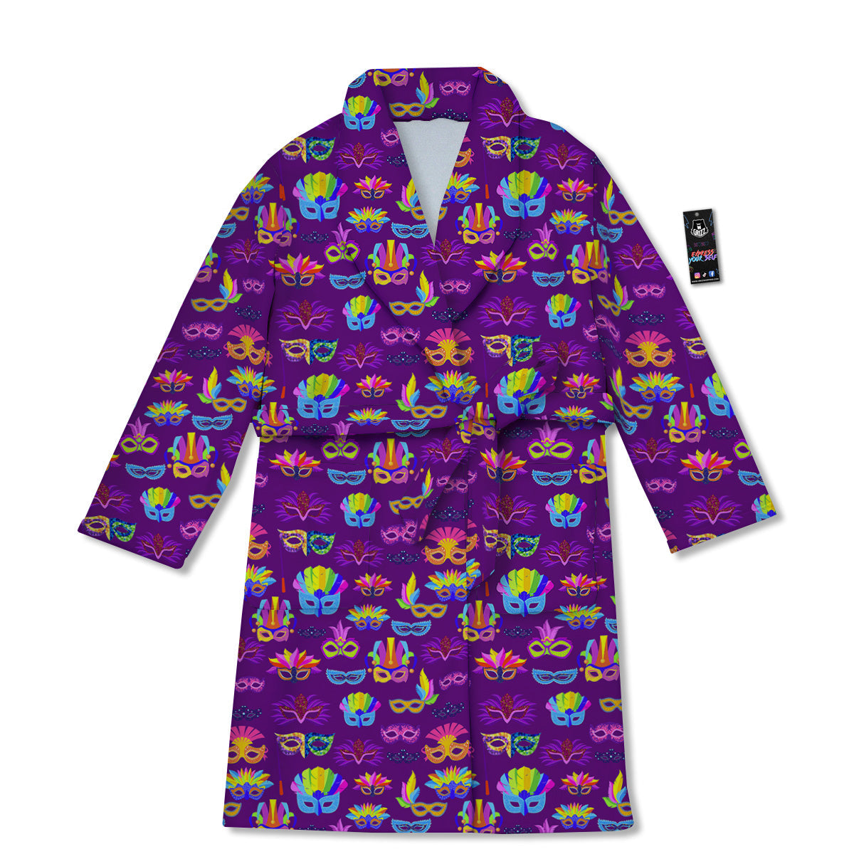 Venice Carnival Mask Print Pattern Bathrobe-grizzshop