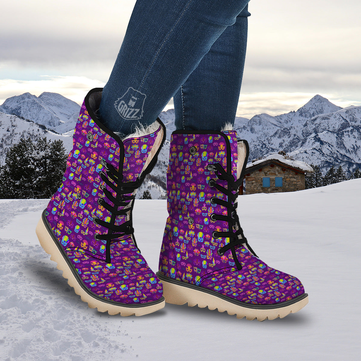 Venice Carnival Mask Print Pattern Snow Boots-grizzshop