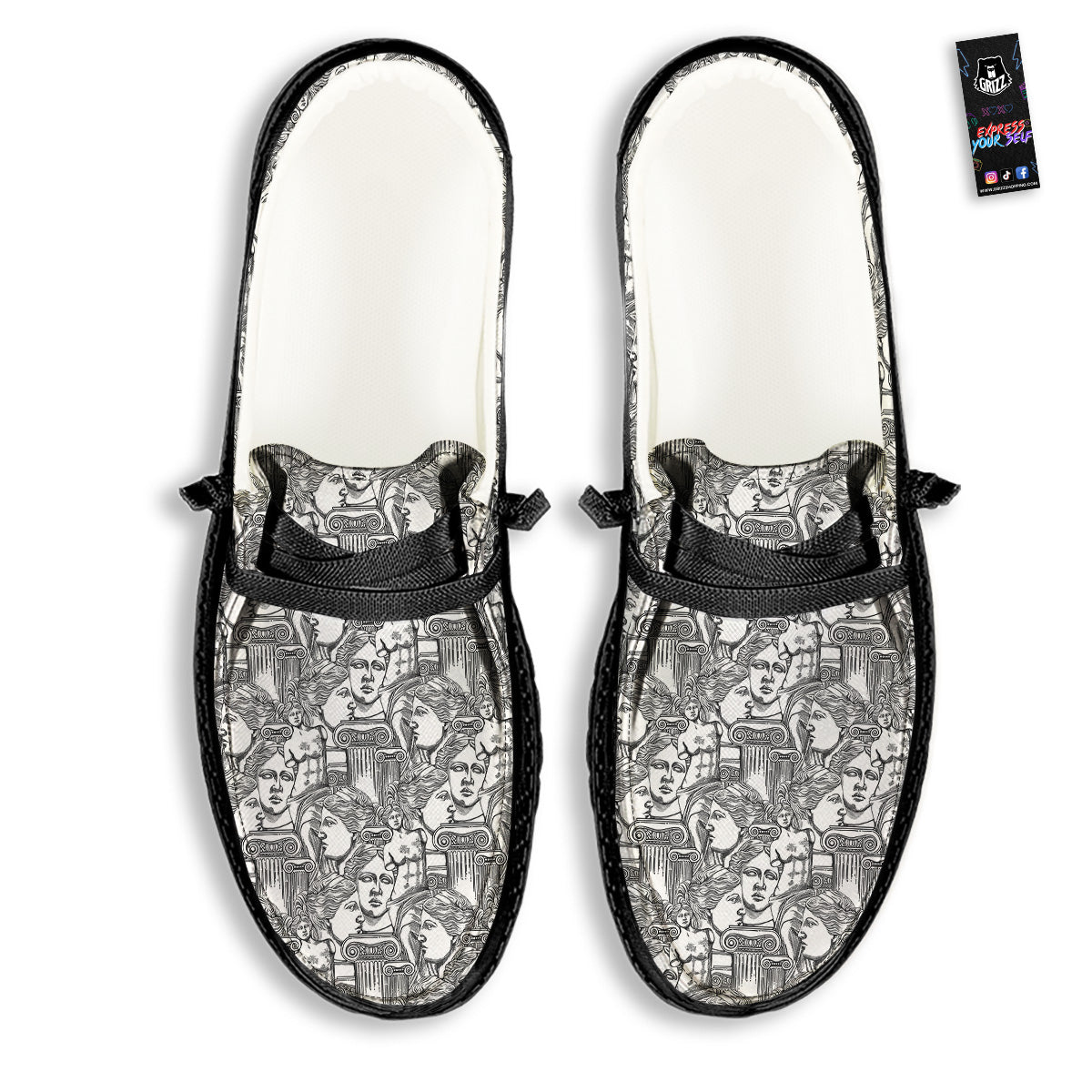 Venus Milos Print Pattern Black Loafers-grizzshop