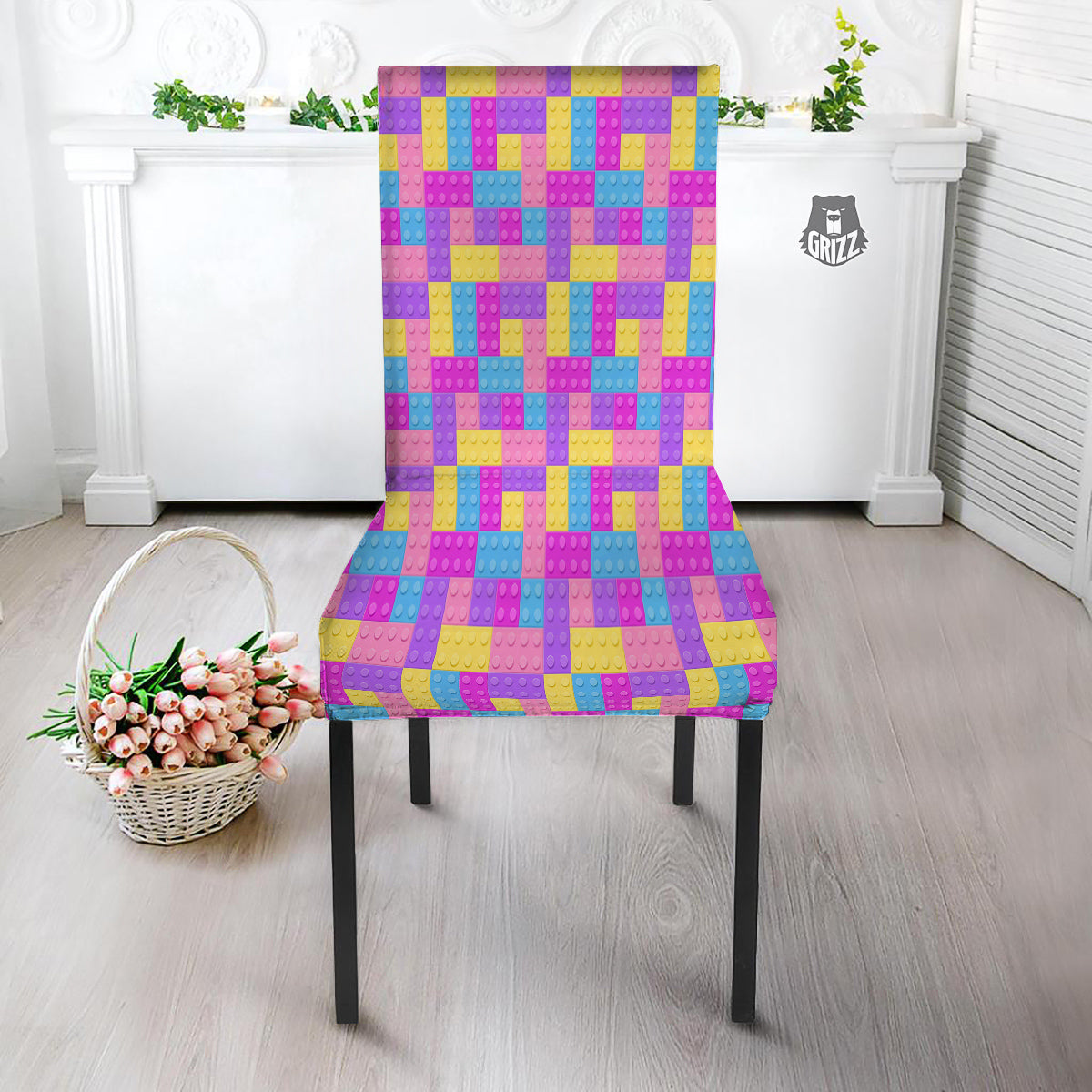 Video Game Colorful Block Puzzle Print Dining Chair Slipcover-grizzshop