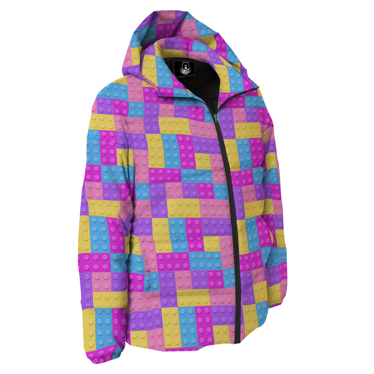 Video Game Colorful Block Puzzle Print Down Jacket-grizzshop