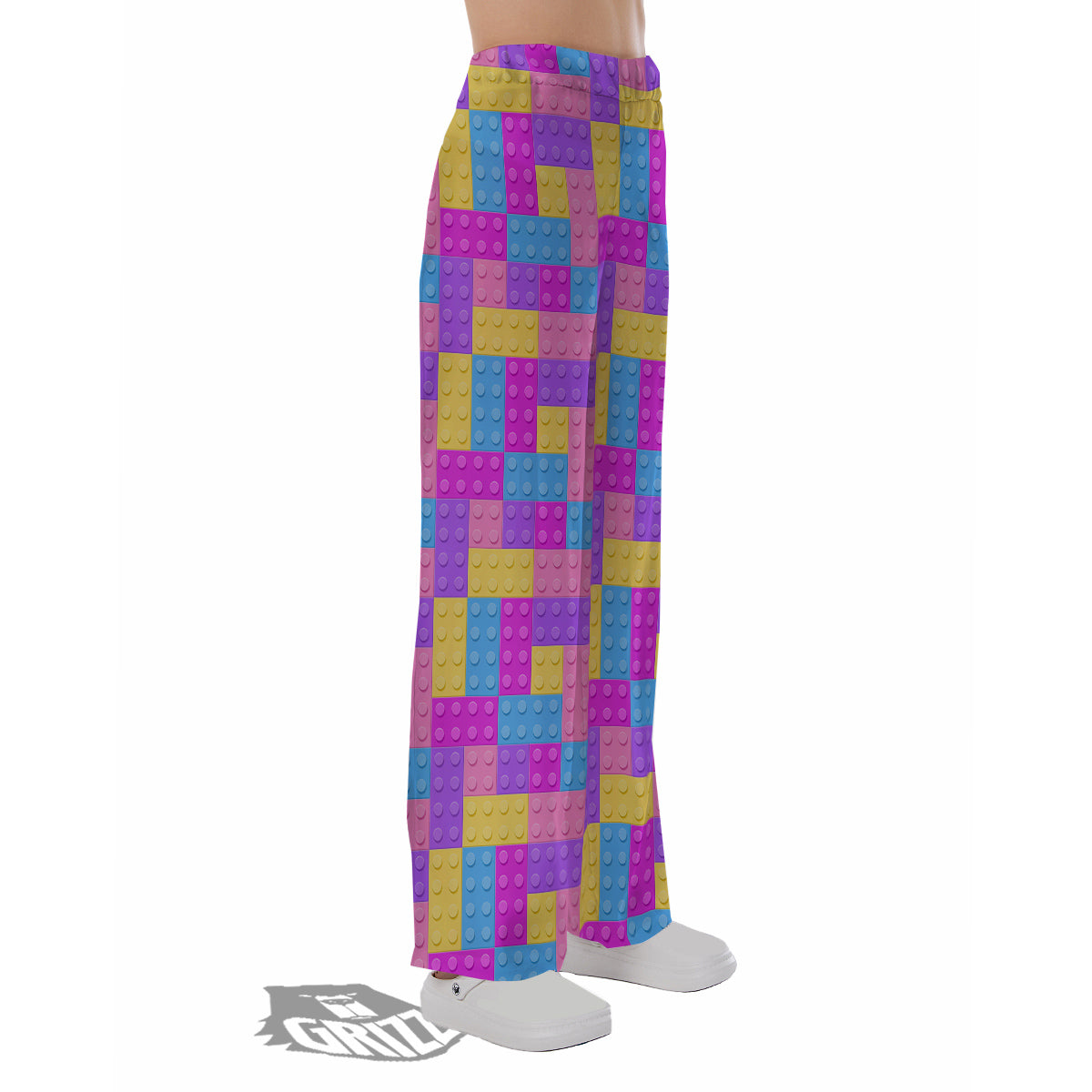 Video Game Colorful Block Puzzle Print Pajama Pants-grizzshop