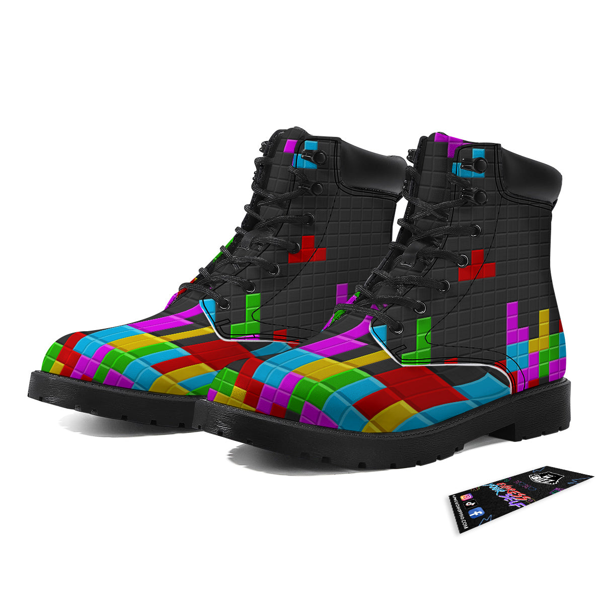 Video Game Colorful Brick Puzzle Print Boots-grizzshop