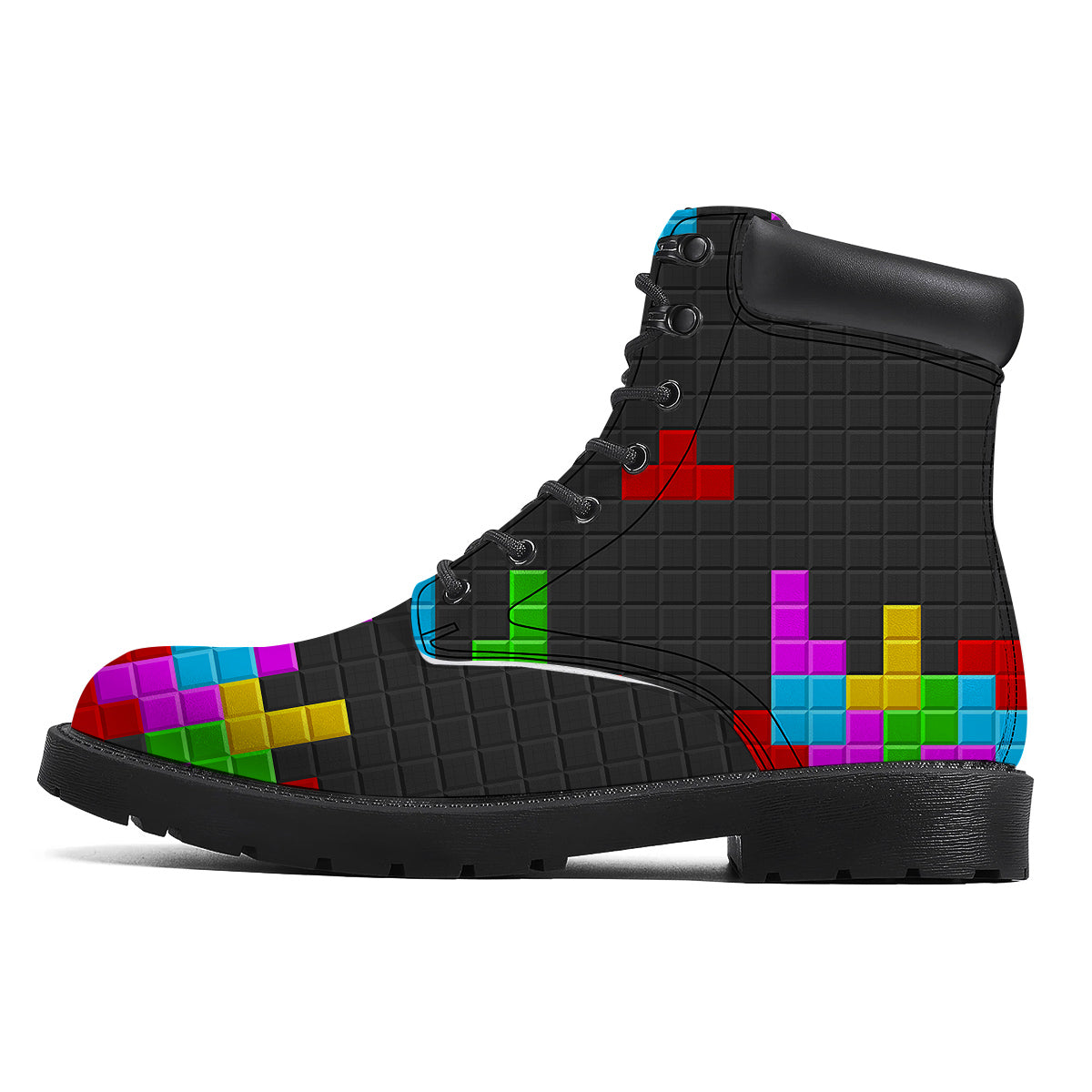 Video Game Colorful Brick Puzzle Print Boots-grizzshop