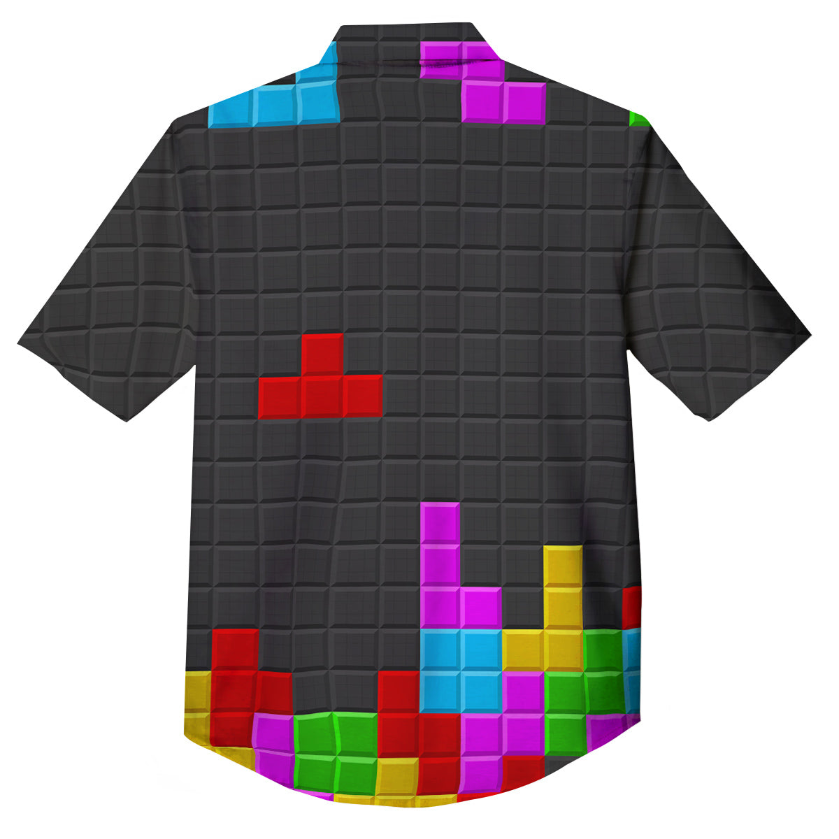 Video Game Colorful Brick Puzzle Print Button Up Shirt-grizzshop