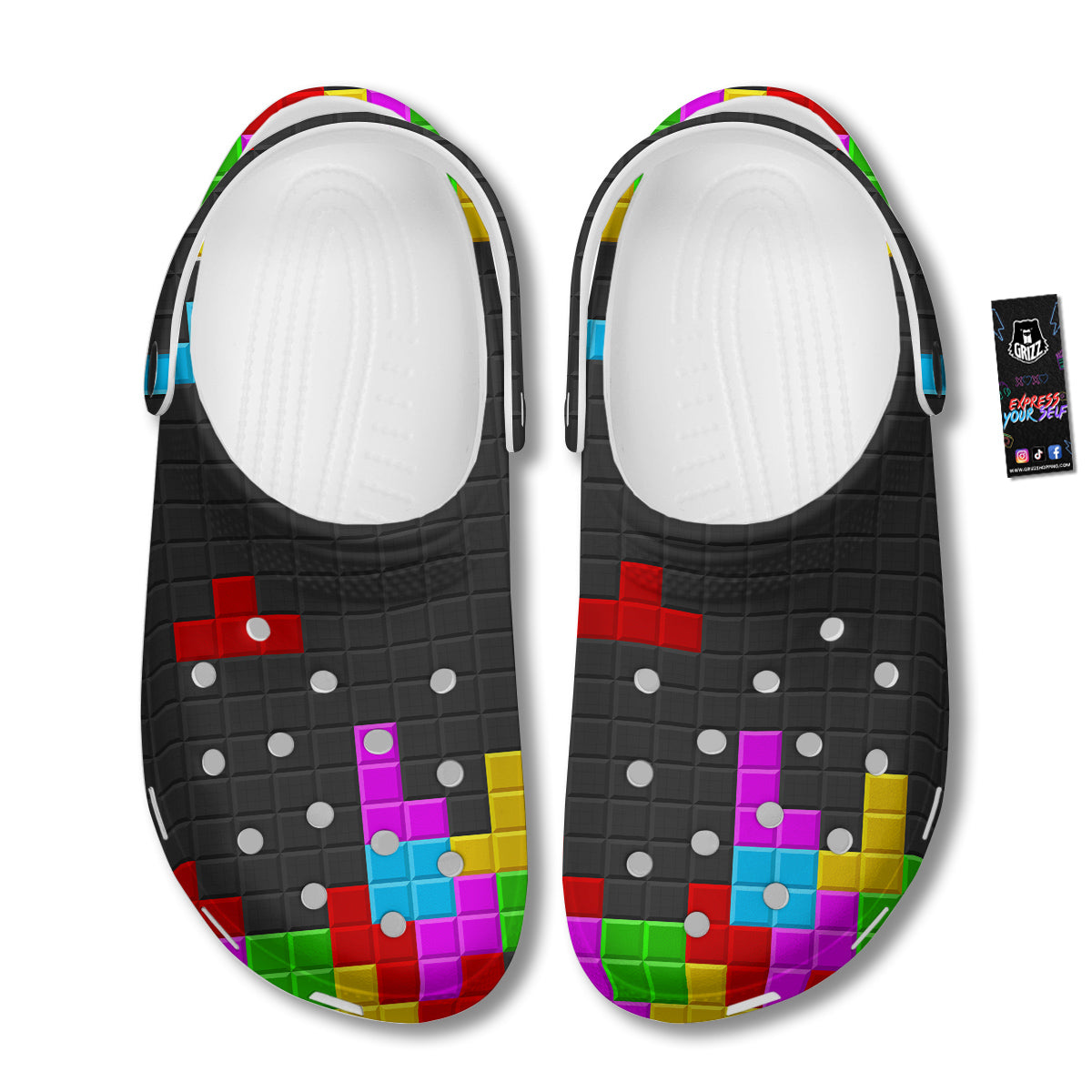 Video Game Colorful Brick Puzzle Print Clog-grizzshop