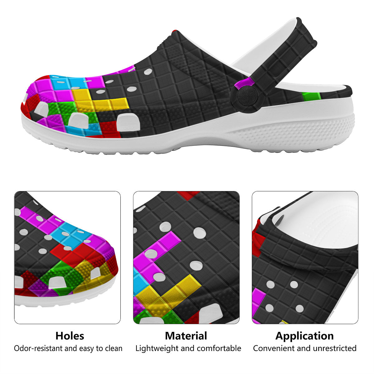 Video Game Colorful Brick Puzzle Print Clog-grizzshop