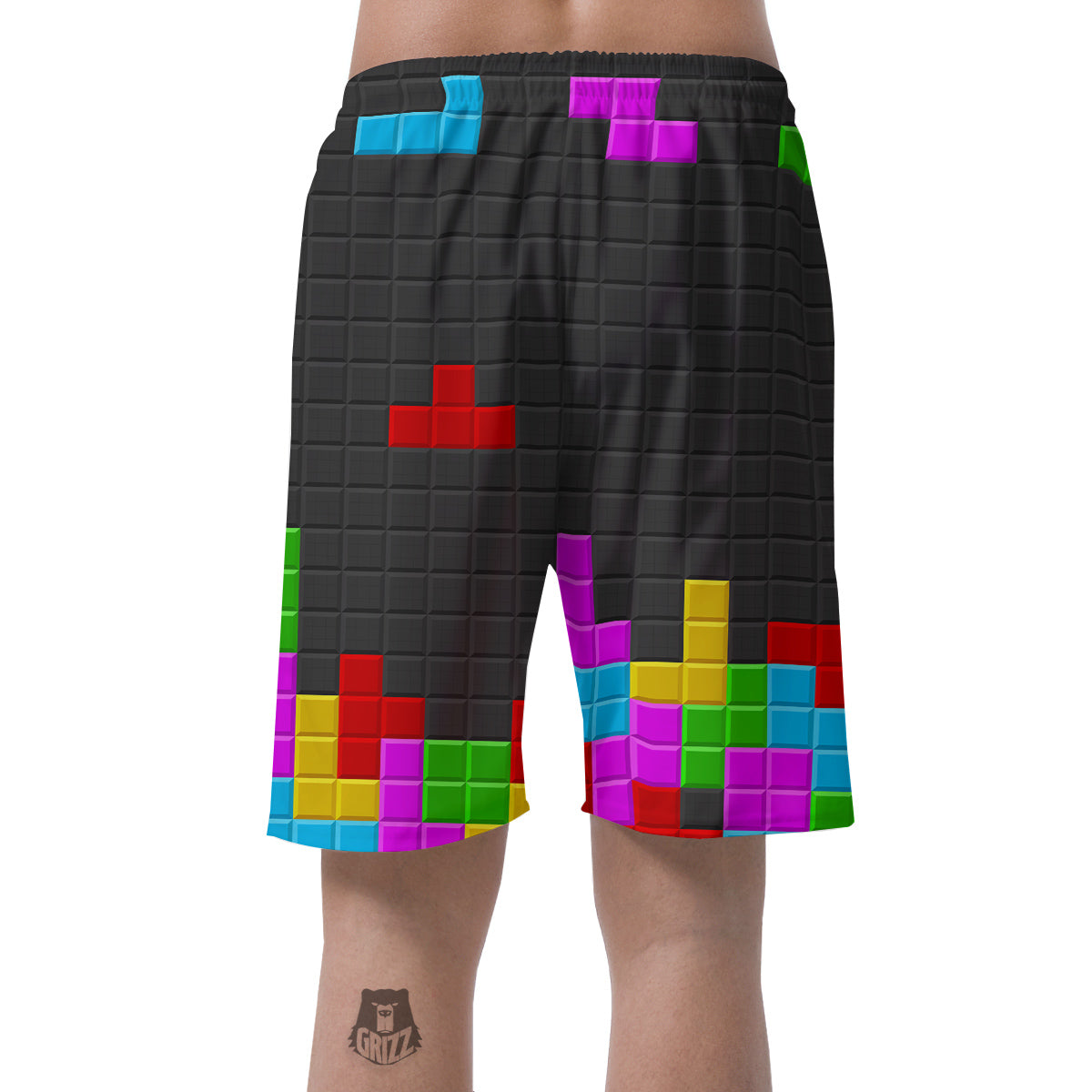 Video Game Colorful Brick Puzzle Print Men's Shorts-grizzshop