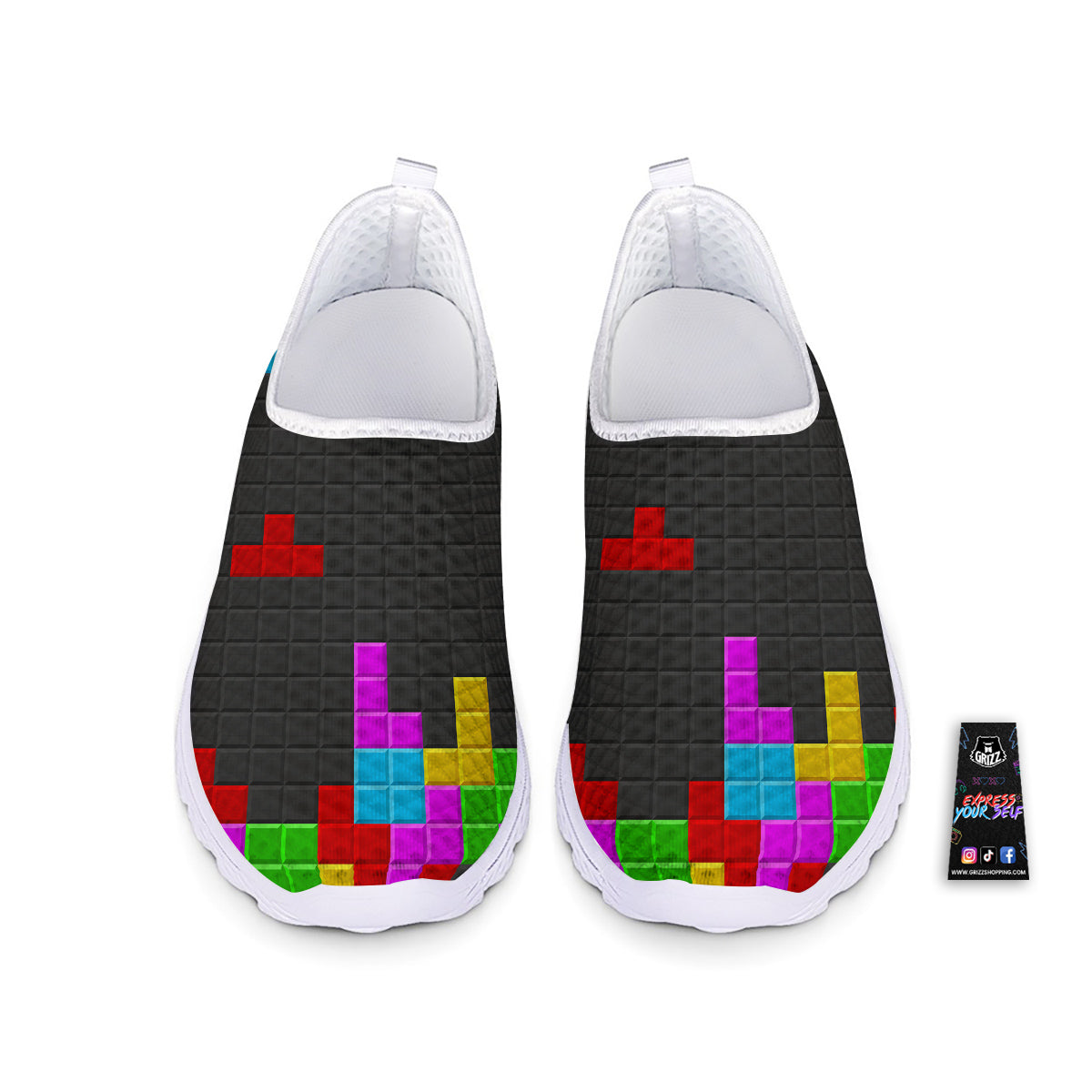 Video Game Colorful Brick Puzzle Print Nurse Shoes-grizzshop