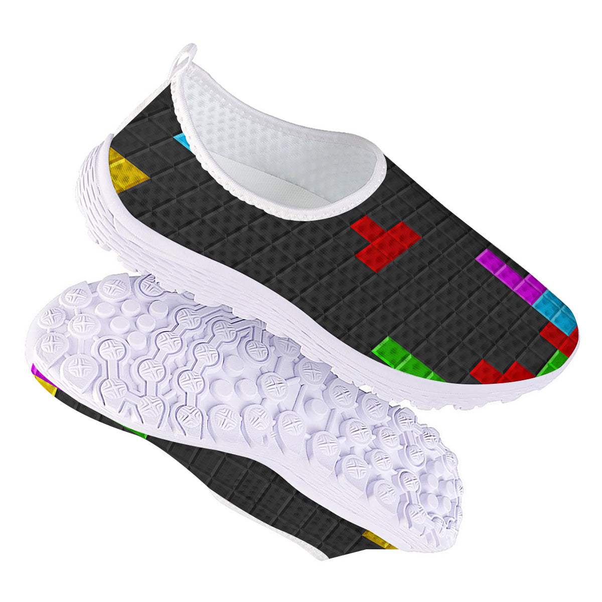 Video Game Colorful Brick Puzzle Print Nurse Shoes-grizzshop