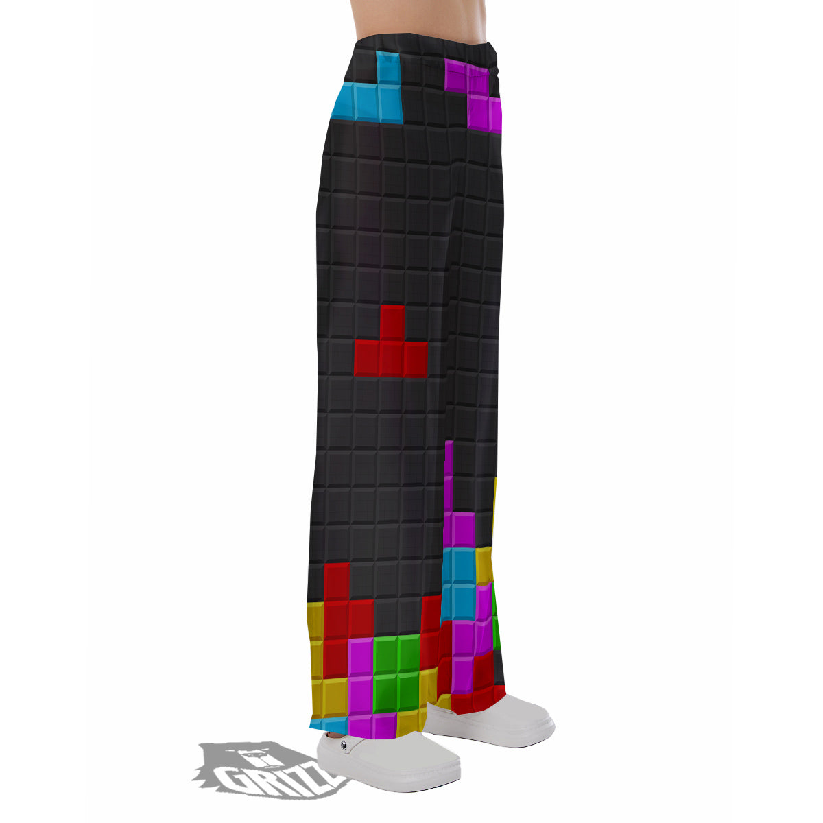 Video Game Colorful Brick Puzzle Print Pajama Pants-grizzshop