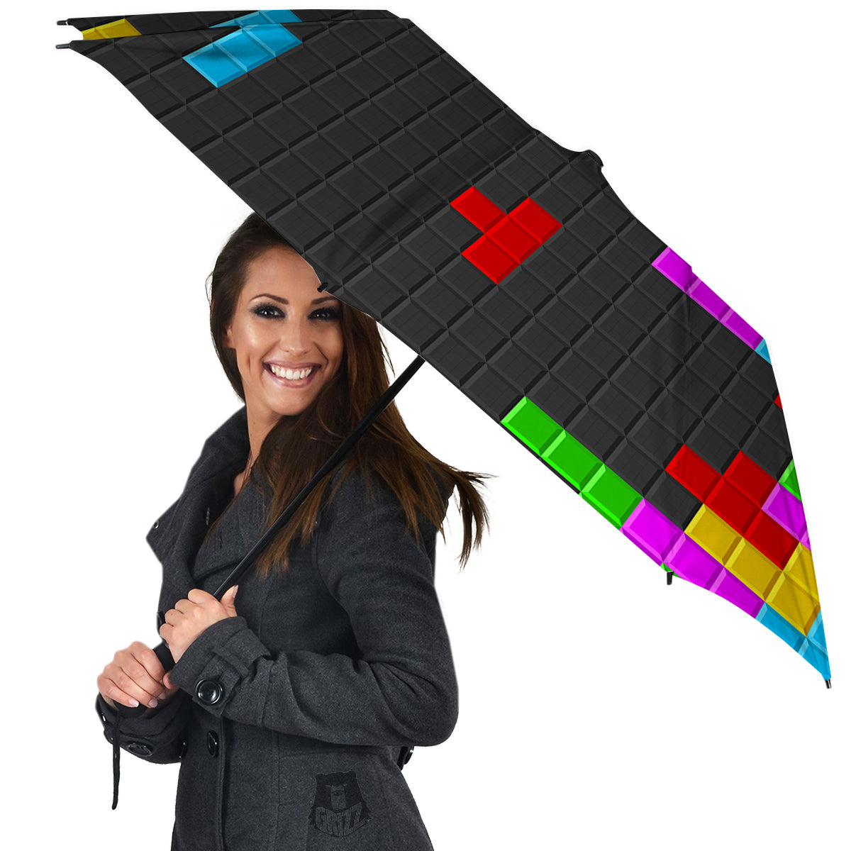 Video Game Colorful Brick Puzzle Print Umbrella-grizzshop