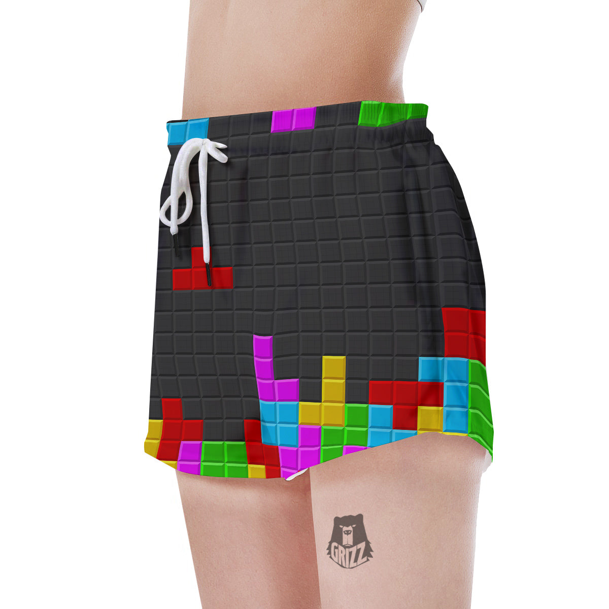 Video Game Colorful Brick Puzzle Print Women's Shorts-grizzshop