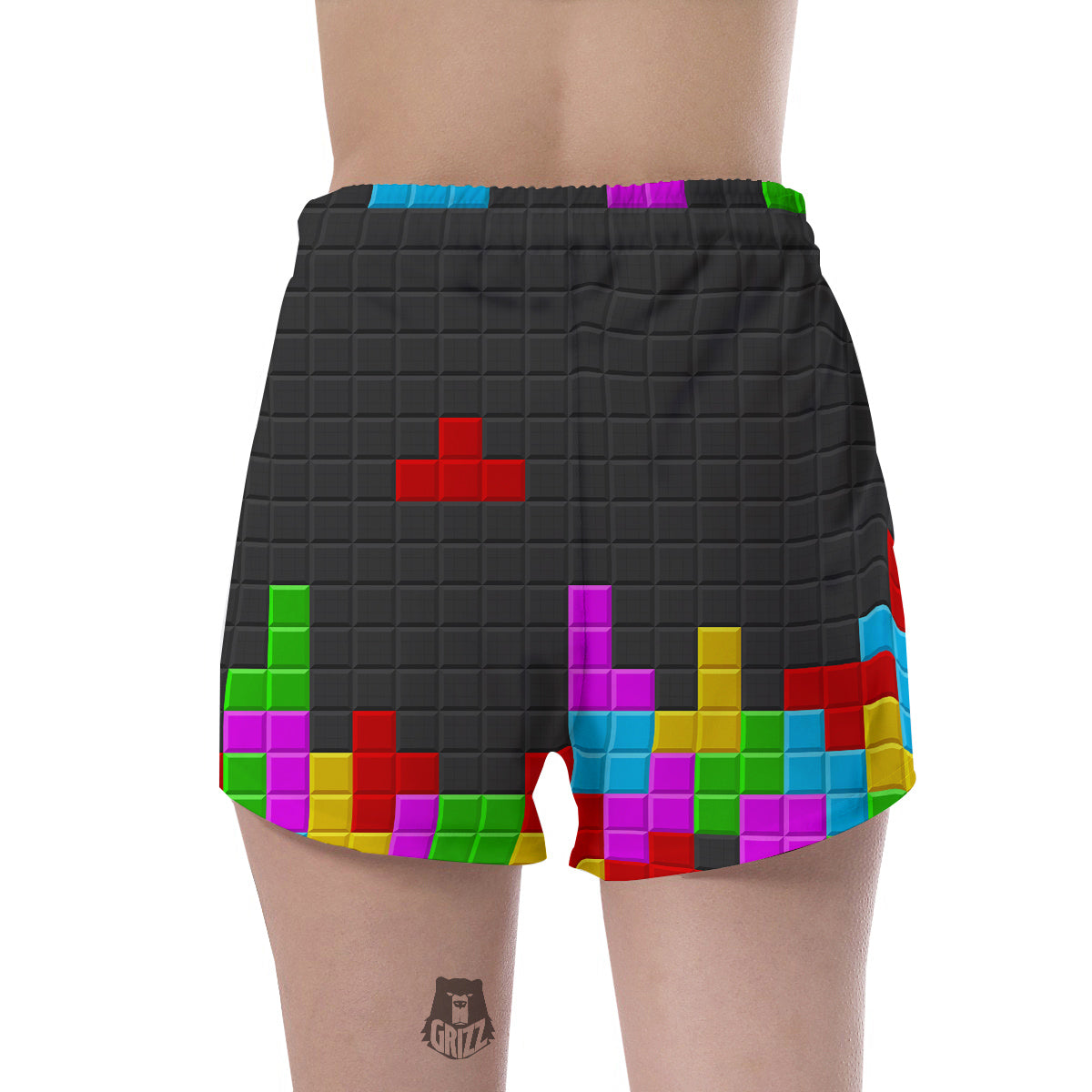 Video Game Colorful Brick Puzzle Print Women's Shorts-grizzshop