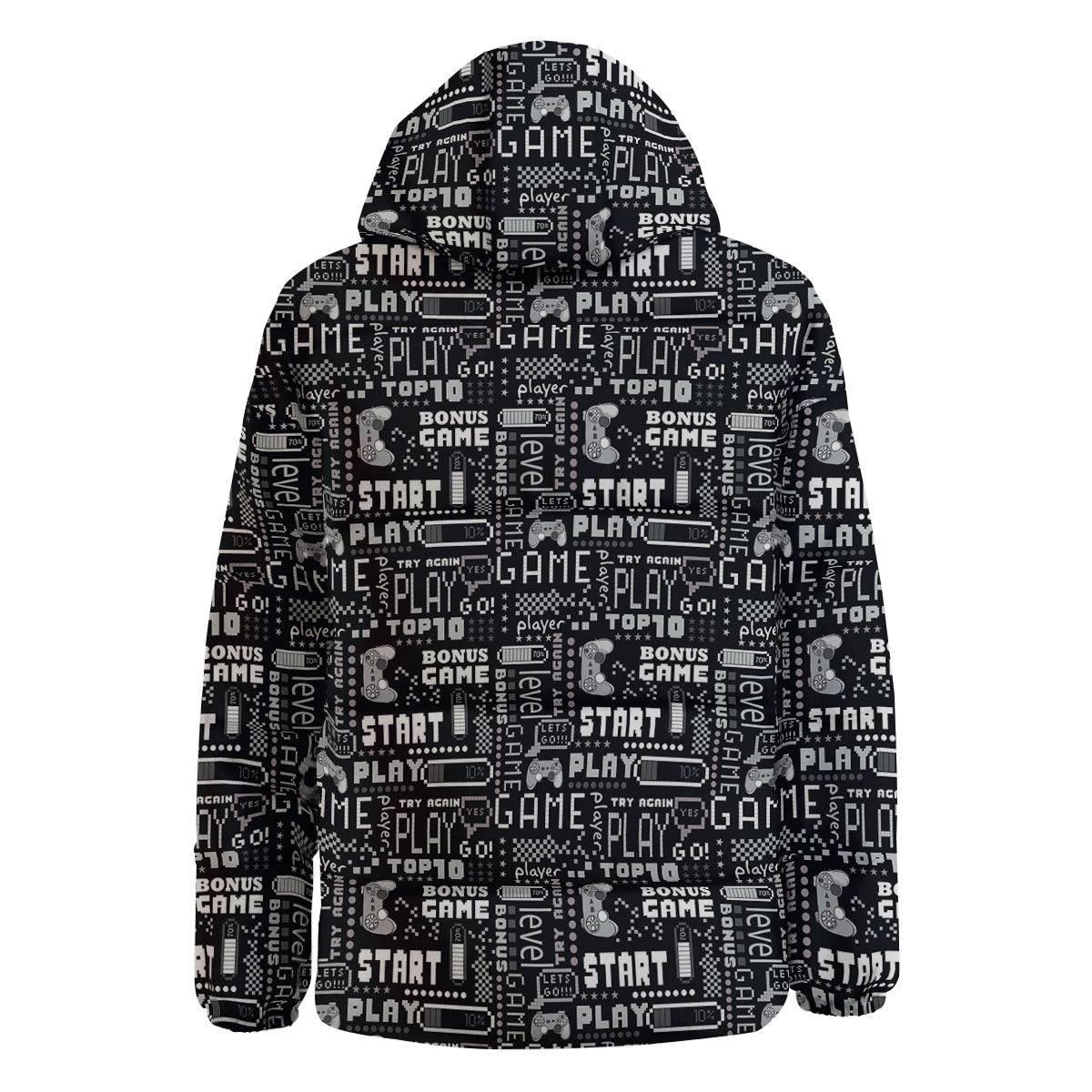 Video Game White And Black Print Pattern Down Jacket-grizzshop