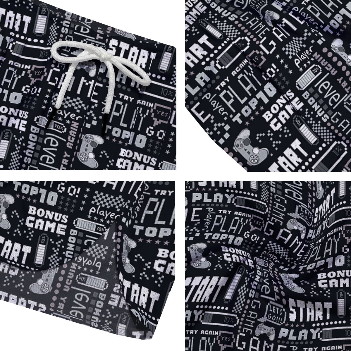 Video Game White And Black Print Pattern Men's Running Shorts-grizzshop