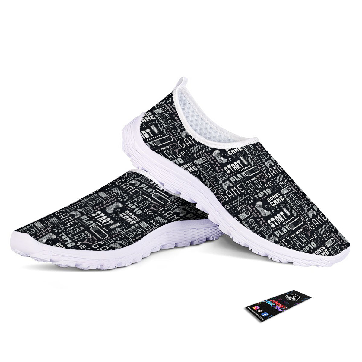 Video Game White And Black Print Pattern Nurse Shoes-grizzshop