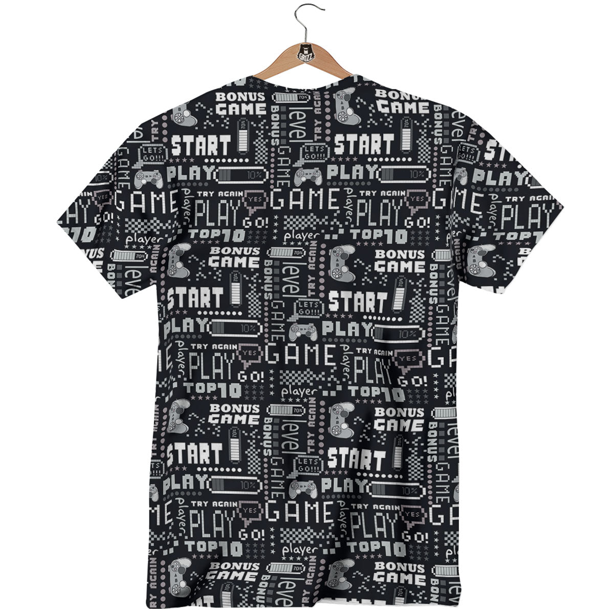 Video Game White And Black Print Pattern T-Shirt-grizzshop