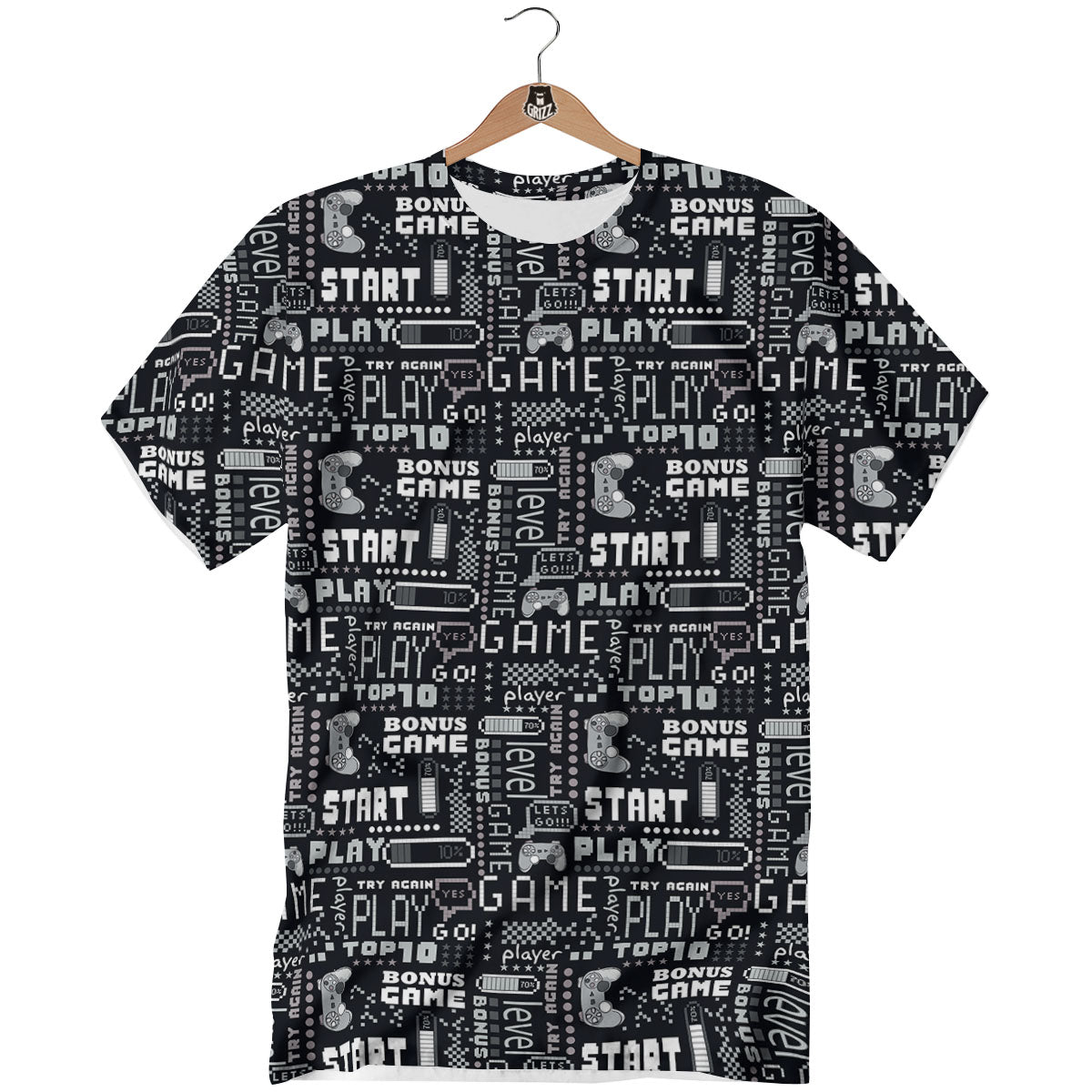 Video Game White And Black Print Pattern T-Shirt-grizzshop