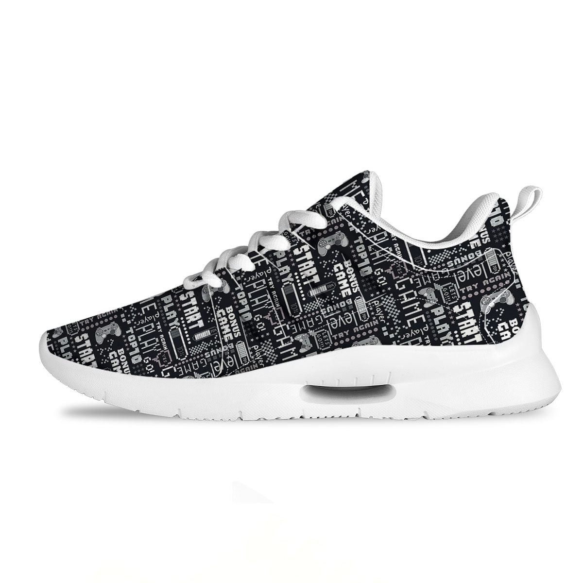 Video Game White And Black Print Pattern Tennis Shoes-grizzshop