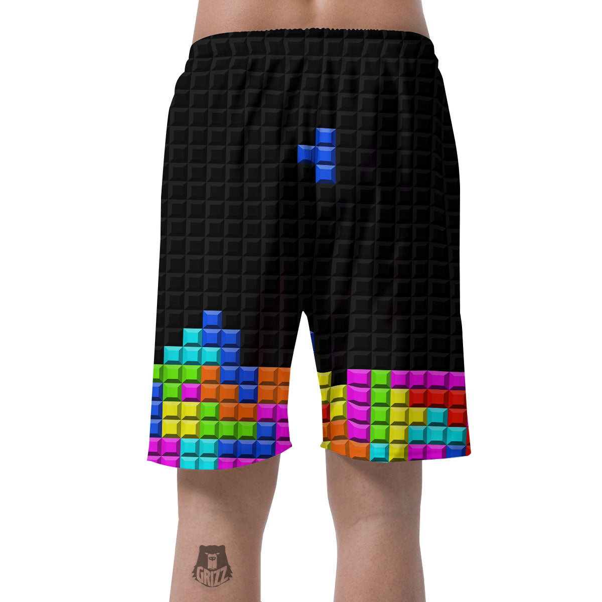 Video Game White Brick Puzzle Print Men's Shorts-grizzshop