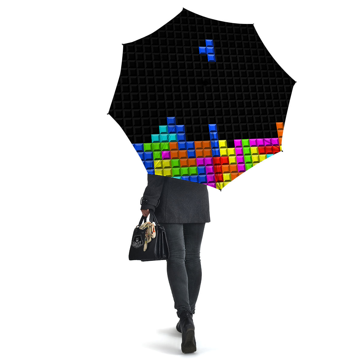 Video Game White Brick Puzzle Print Umbrella-grizzshop