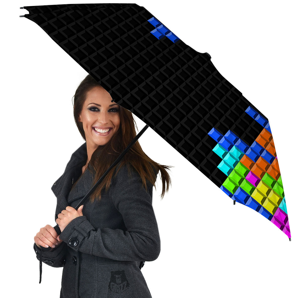 Video Game White Brick Puzzle Print Umbrella-grizzshop