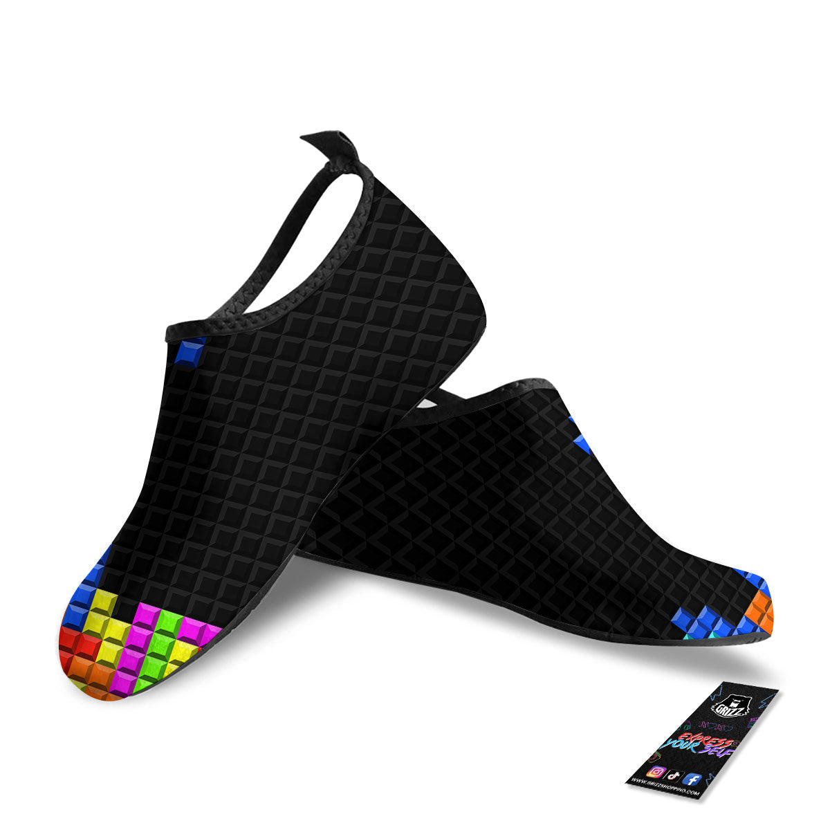 Video Game White Brick Puzzle Print Water Shoes-grizzshop