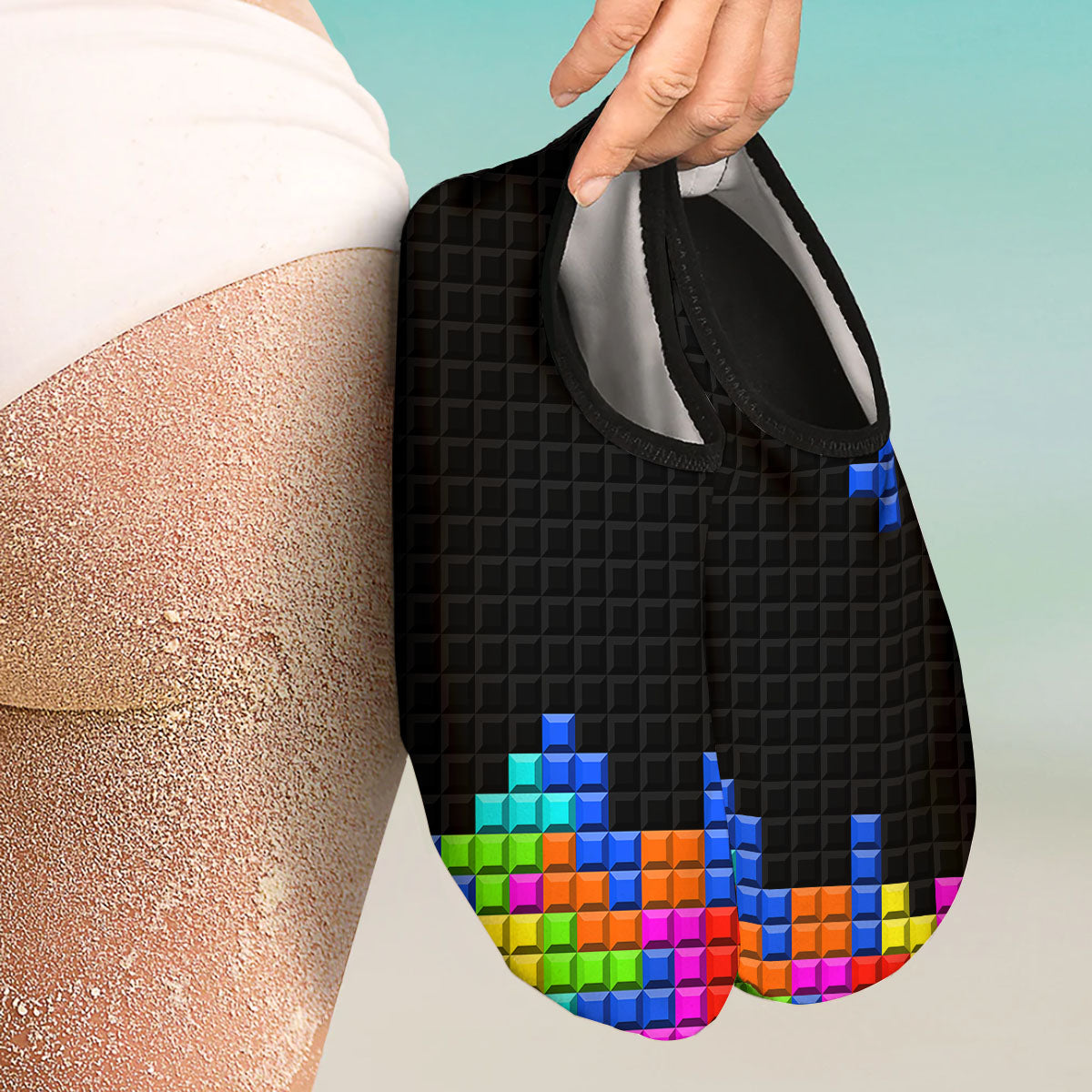 Video Game White Brick Puzzle Print Water Shoes-grizzshop