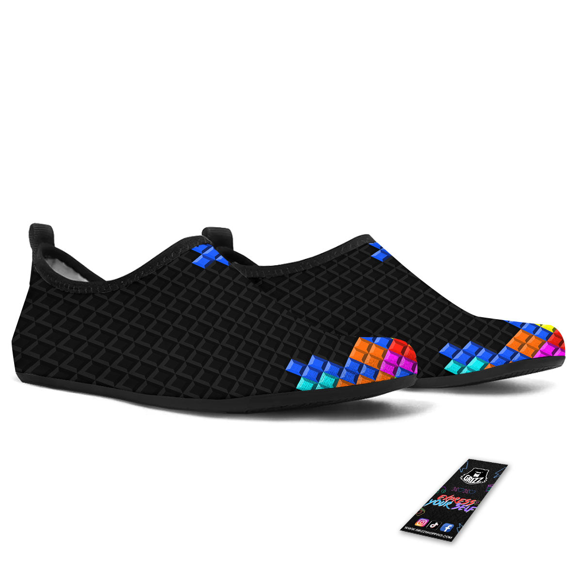Video Game White Brick Puzzle Print Water Shoes-grizzshop