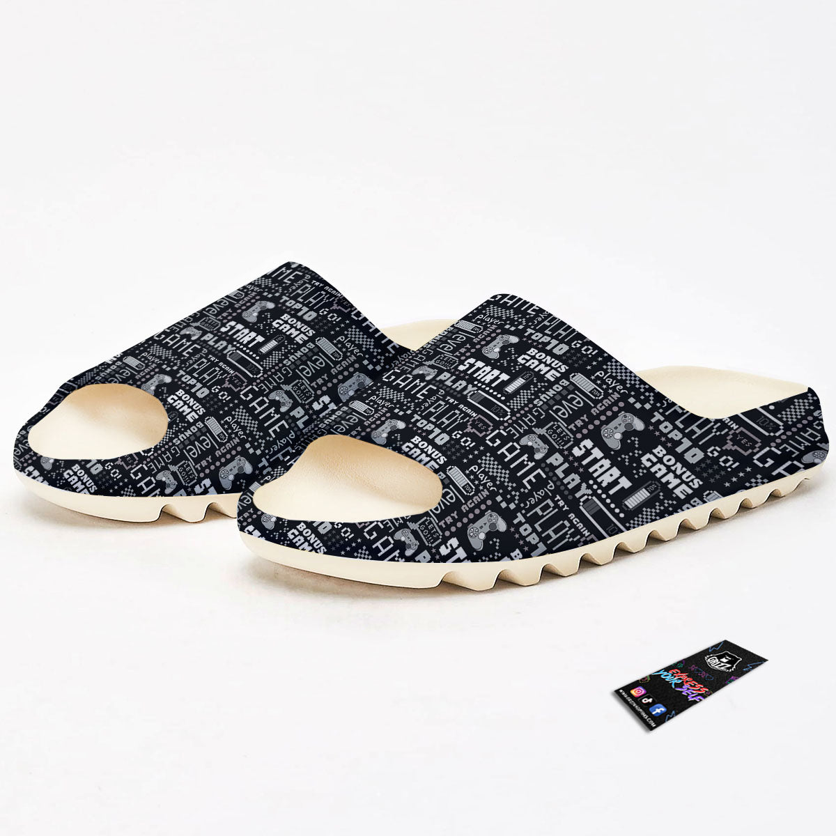 Video Game White And Black Print Pattern Sandals-grizzshop