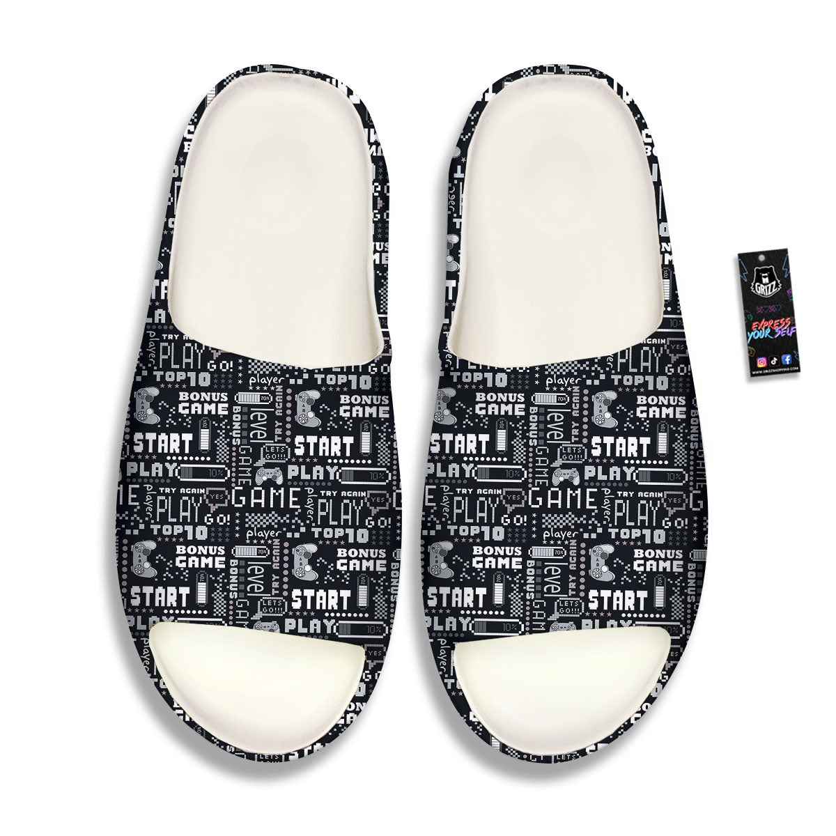 Video Game White And Black Print Pattern Sandals-grizzshop