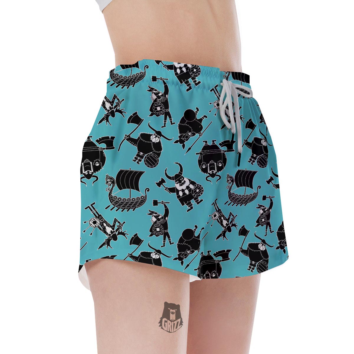 Viking Cartoon Silhouette Women's Shorts-grizzshop