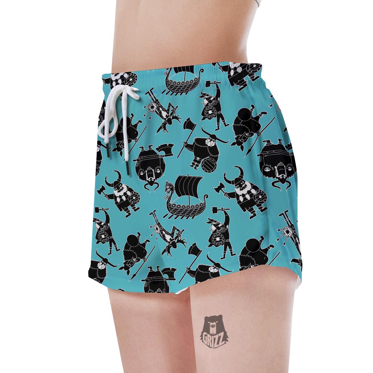 Viking Cartoon Silhouette Women's Shorts-grizzshop