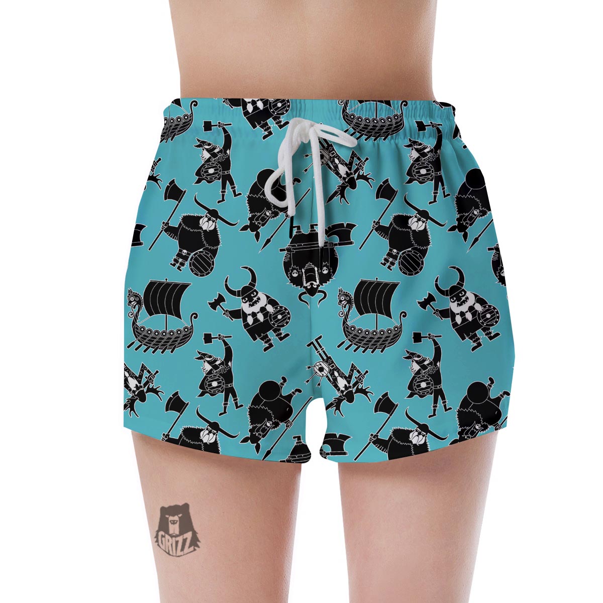Viking Cartoon Silhouette Women's Shorts-grizzshop